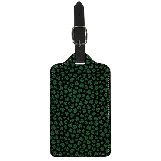 Black And Green Shamrock Pattern Print Luggage Tag