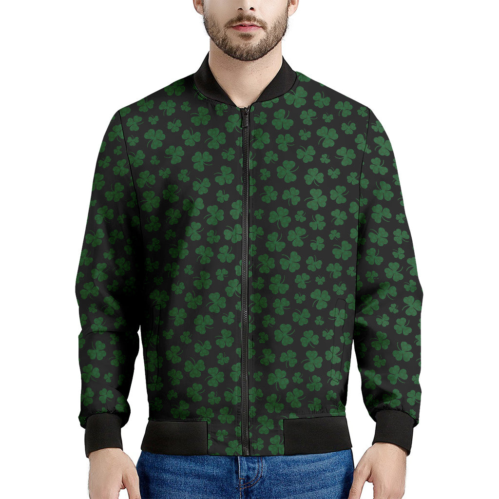 Black And Green Shamrock Pattern Print Men's Bomber Jacket