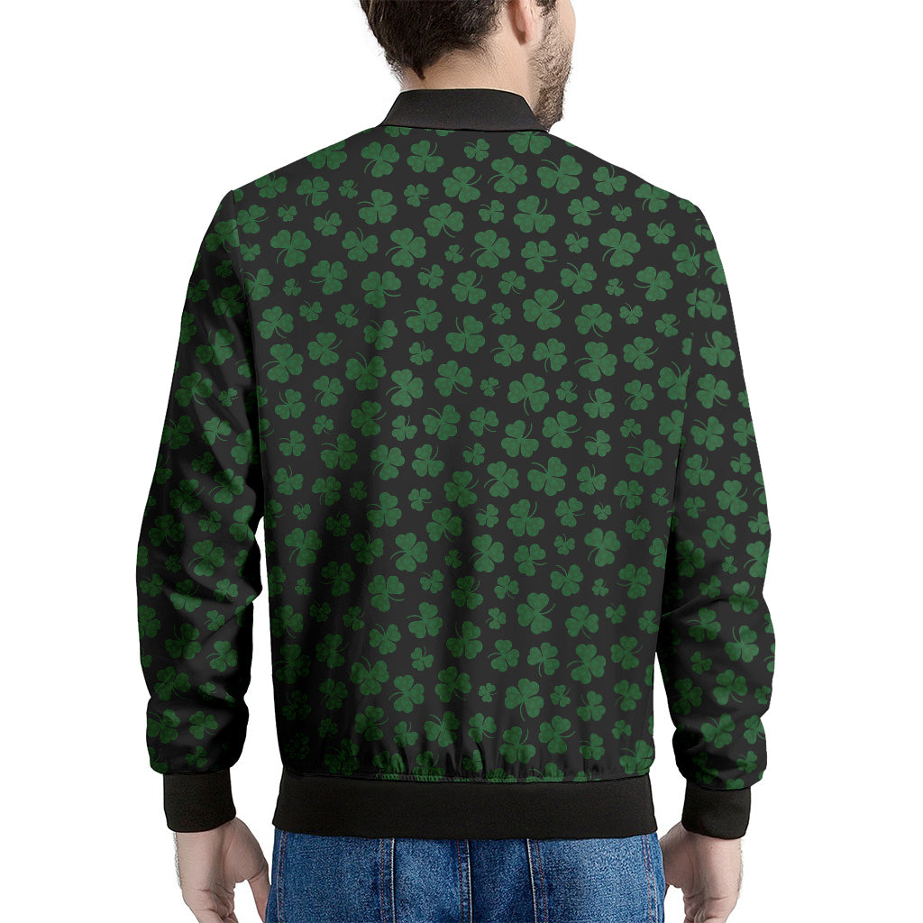 Black And Green Shamrock Pattern Print Men's Bomber Jacket