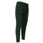 Black And Green Shamrock Pattern Print Men's Compression Pants
