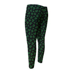 Black And Green Shamrock Pattern Print Men's Compression Pants