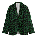 Black And Green Shamrock Pattern Print Men's Cotton Blazer