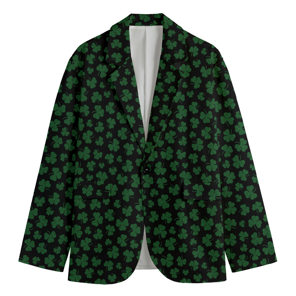 Black And Green Shamrock Pattern Print Men's Cotton Blazer