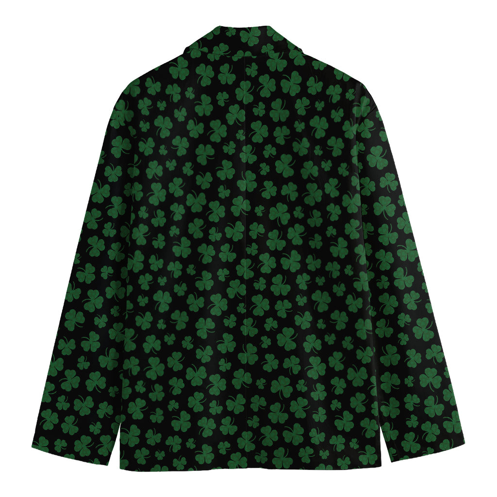 Black And Green Shamrock Pattern Print Men's Cotton Blazer