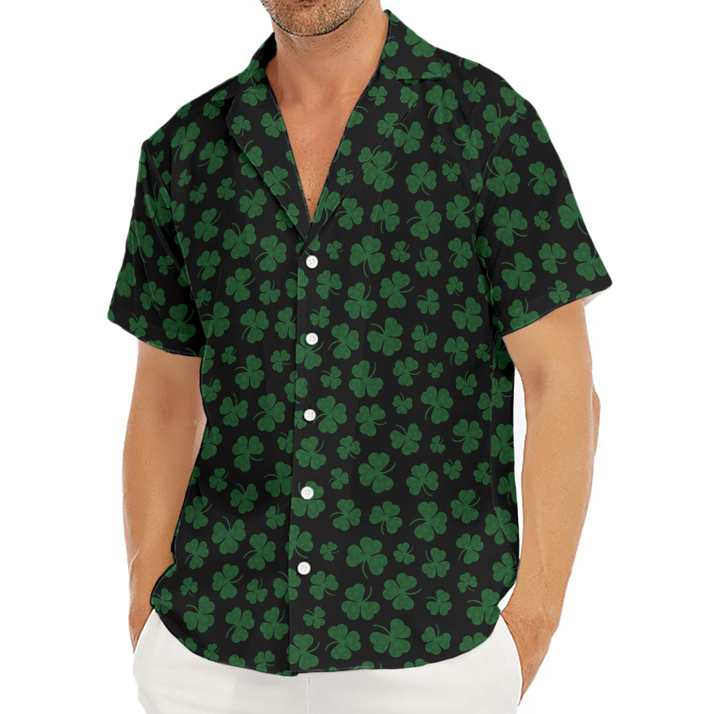Black And Green Shamrock Pattern Print Men's Deep V-Neck Shirt