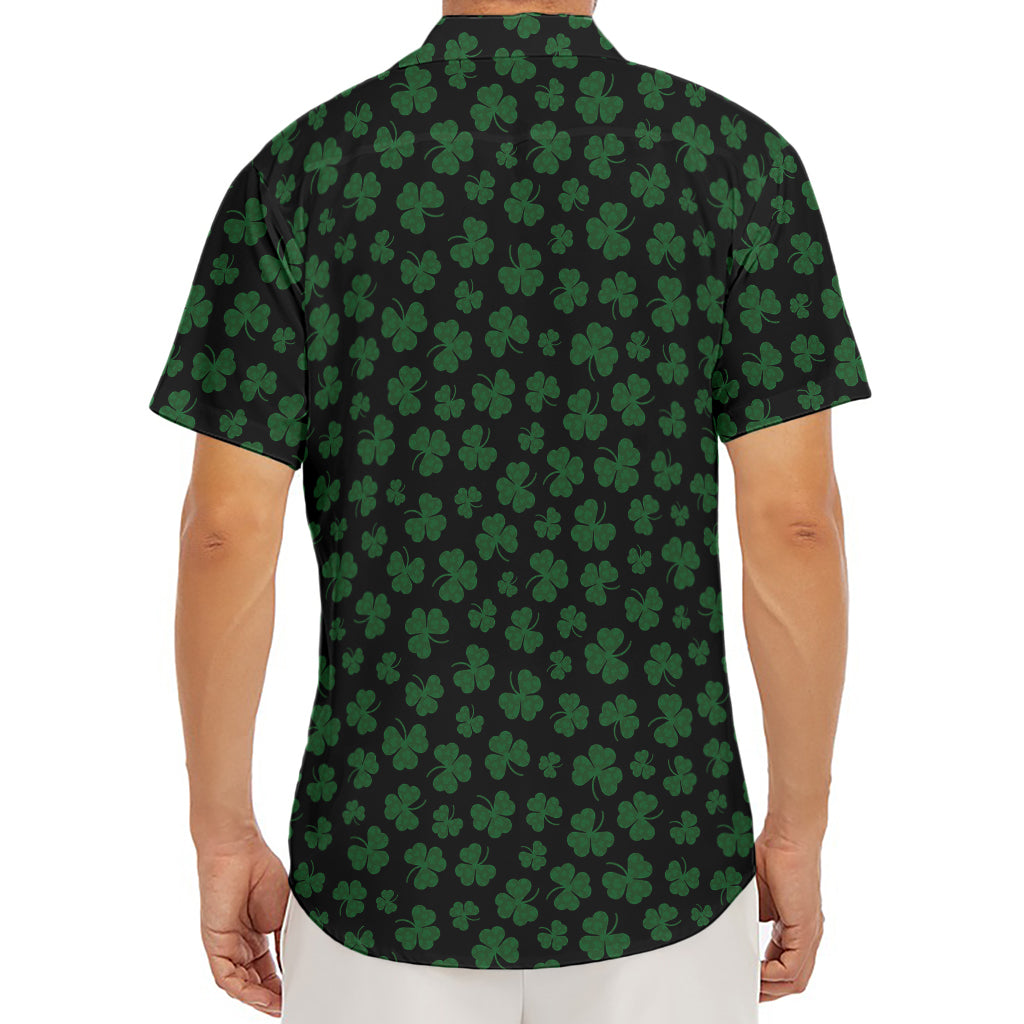 Black And Green Shamrock Pattern Print Men's Deep V-Neck Shirt