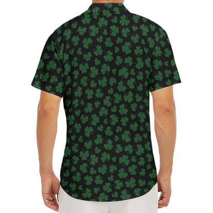 Black And Green Shamrock Pattern Print Men's Deep V-Neck Shirt