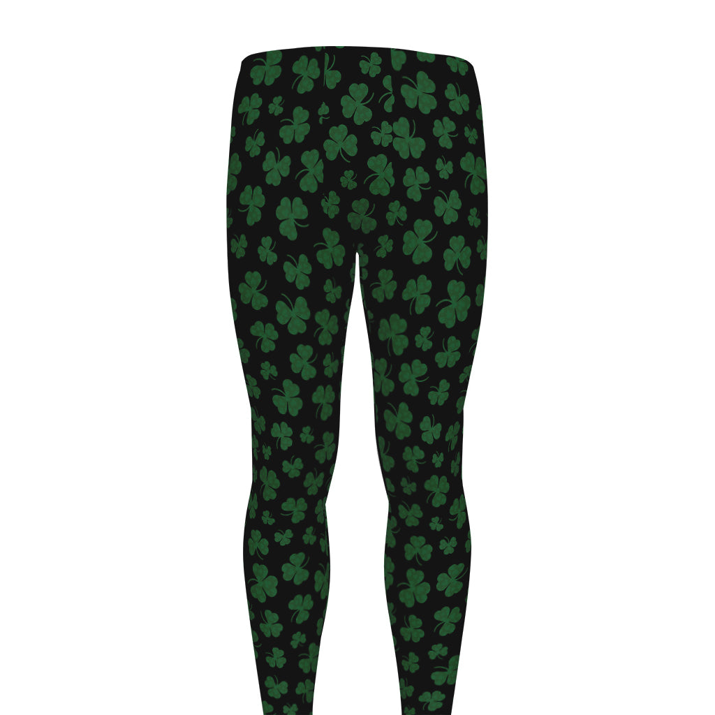 Black And Green Shamrock Pattern Print Men's leggings