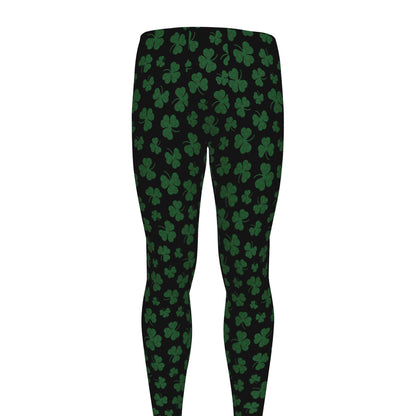 Black And Green Shamrock Pattern Print Men's leggings