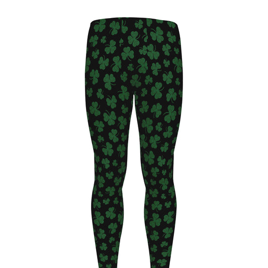 Black And Green Shamrock Pattern Print Men's leggings
