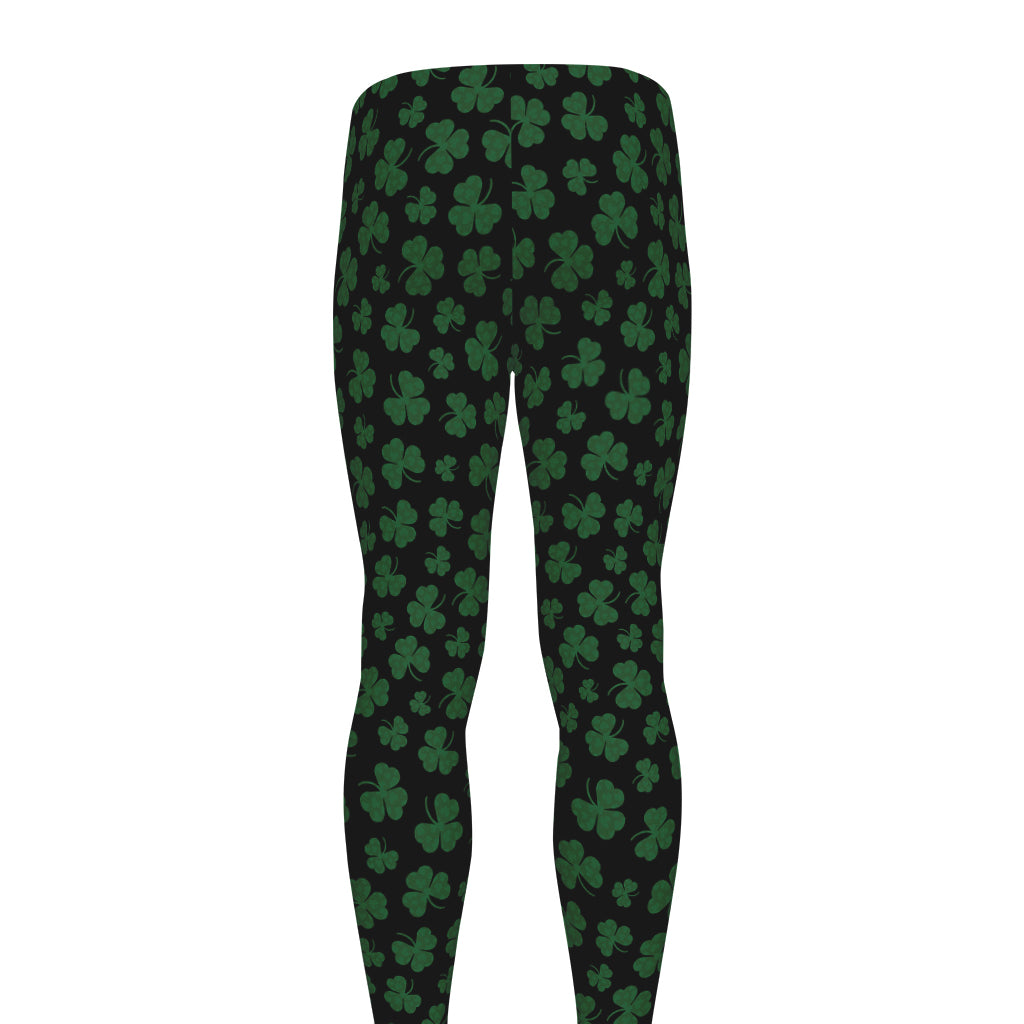 Black And Green Shamrock Pattern Print Men's leggings