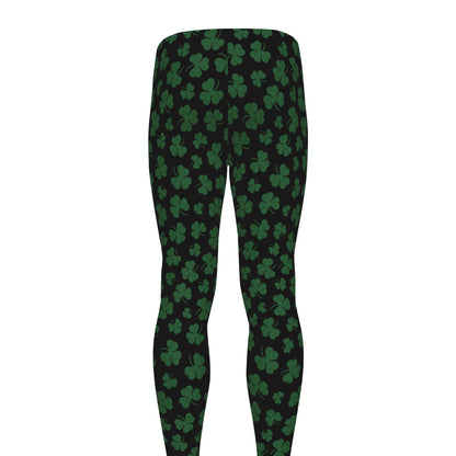 Black And Green Shamrock Pattern Print Men's leggings