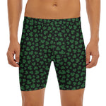 Black And Green Shamrock Pattern Print Men's Long Boxer Briefs