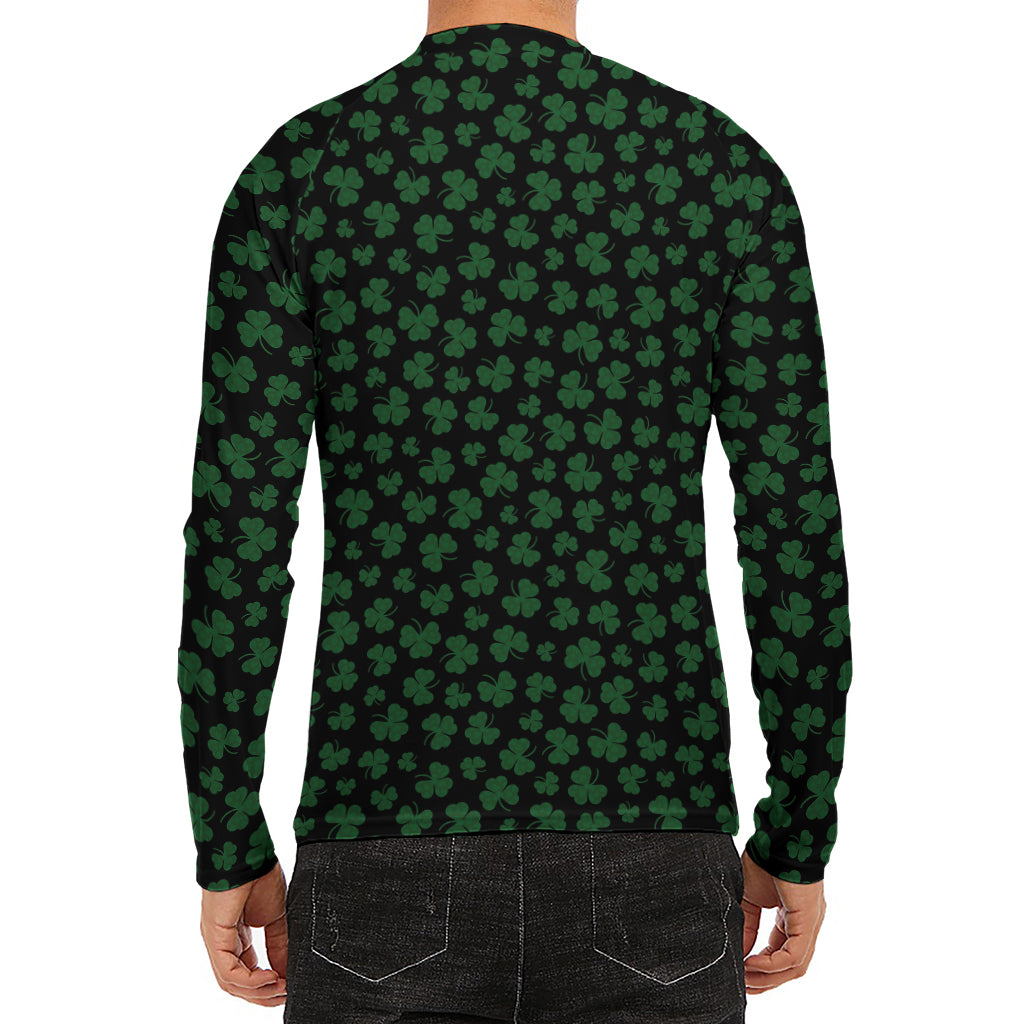 Black And Green Shamrock Pattern Print Men's Long Sleeve Rash Guard