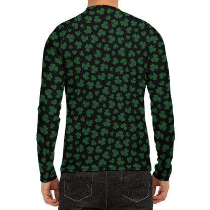 Black And Green Shamrock Pattern Print Men's Long Sleeve Rash Guard