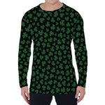 Black And Green Shamrock Pattern Print Men's Long Sleeve T-Shirt