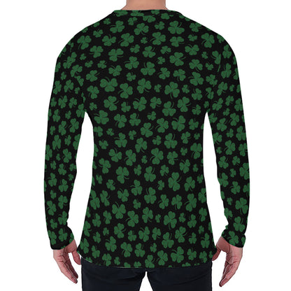 Black And Green Shamrock Pattern Print Men's Long Sleeve T-Shirt