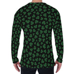 Black And Green Shamrock Pattern Print Men's Long Sleeve T-Shirt