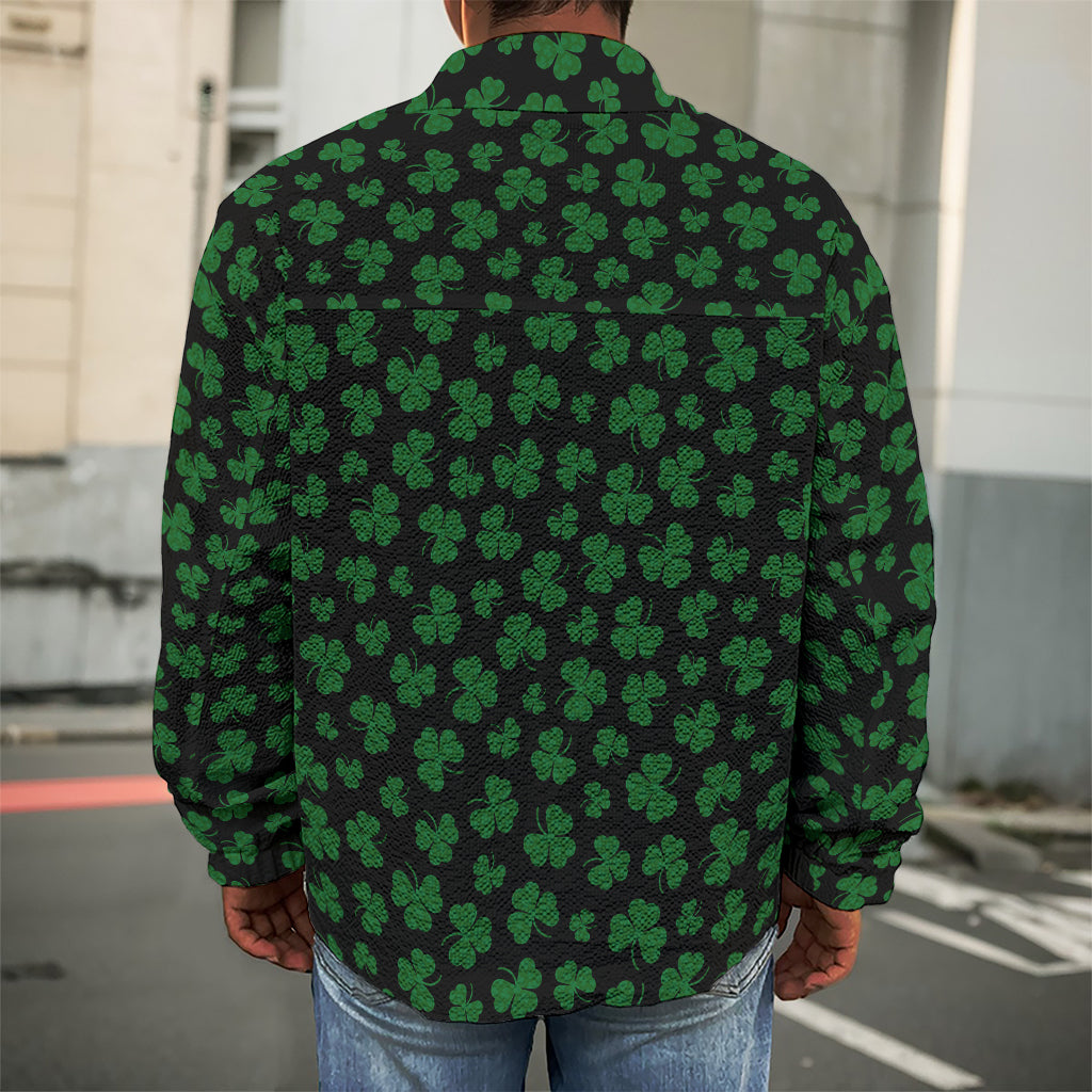 Black And Green Shamrock Pattern Print Men's Shirt Jacket