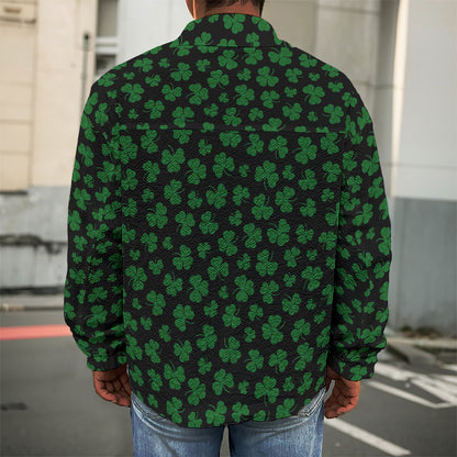 Black And Green Shamrock Pattern Print Men's Shirt Jacket
