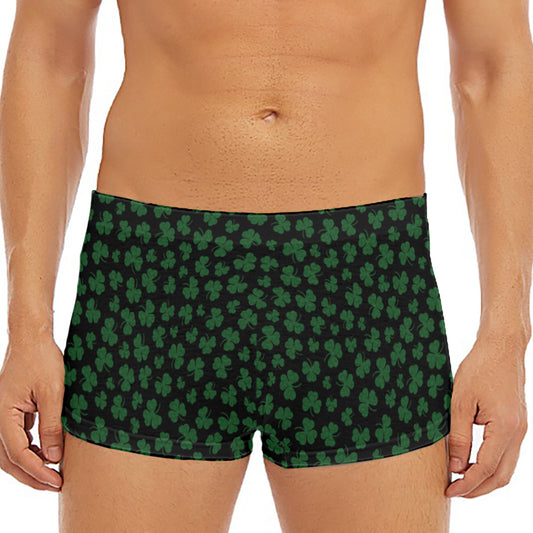 Black And Green Shamrock Pattern Print Men's Short Boxer Briefs