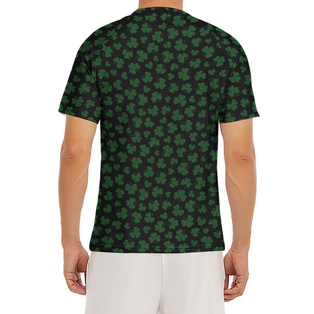 Black And Green Shamrock Pattern Print Men's Short Sleeve Rash Guard