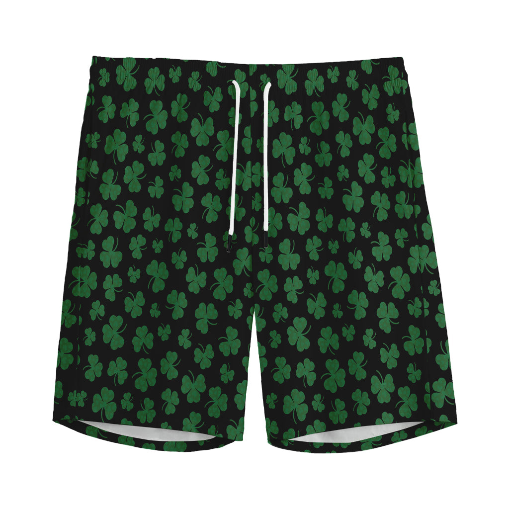 Black And Green Shamrock Pattern Print Men's Sports Shorts
