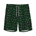 Black And Green Shamrock Pattern Print Men's Sports Shorts