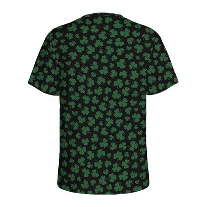 Black And Green Shamrock Pattern Print Men's Sports T-Shirt