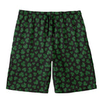 Black And Green Shamrock Pattern Print Men's Swim Trunks