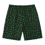 Black And Green Shamrock Pattern Print Men's Swim Trunks