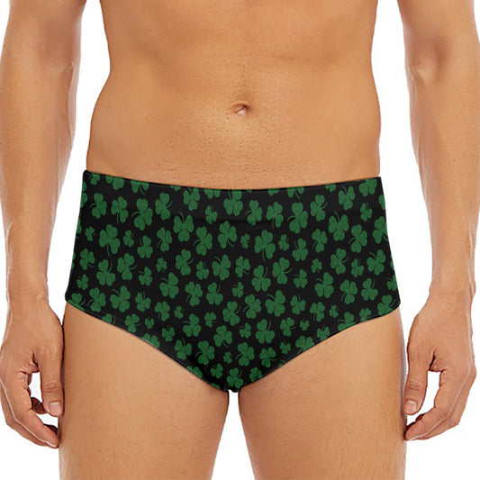 Black And Green Shamrock Pattern Print Men's Triangle Swim Briefs