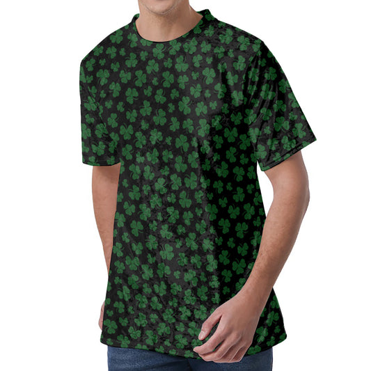 Black And Green Shamrock Pattern Print Men's Velvet T-Shirt