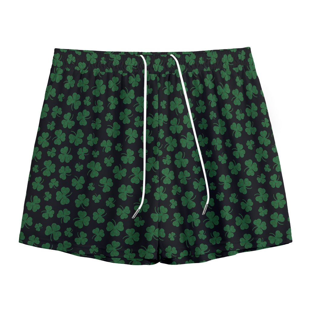 Black And Green Shamrock Pattern Print Mesh Shorts