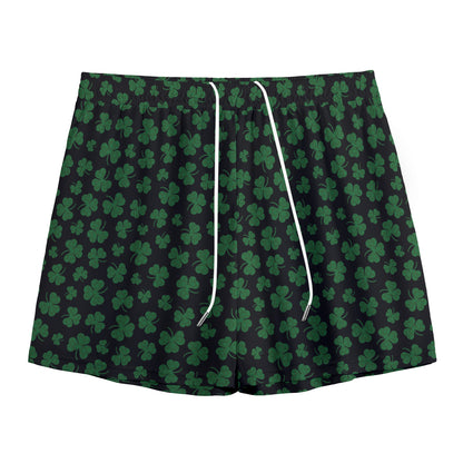 Black And Green Shamrock Pattern Print Mesh Shorts