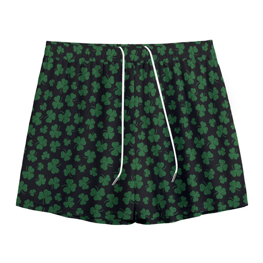Black And Green Shamrock Pattern Print Mesh Shorts