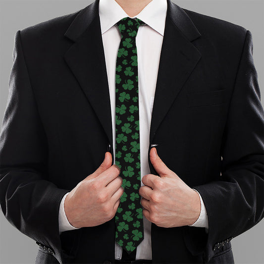 Black And Green Shamrock Pattern Print Necktie