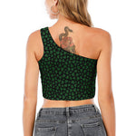 Black And Green Shamrock Pattern Print One Shoulder Crop Top