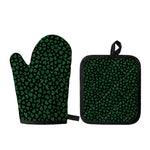 Black And Green Shamrock Pattern Print Oven Mitt And Pot Holder Set