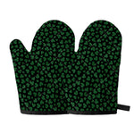 Black And Green Shamrock Pattern Print Oven Mitts
