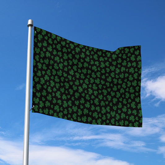 Black And Green Shamrock Pattern Print Polyester Flag
