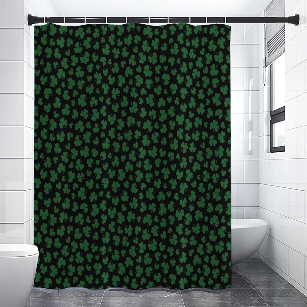 Black And Green Shamrock Pattern Print Premium Shower Curtain