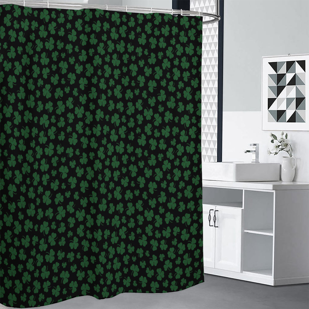 Black And Green Shamrock Pattern Print Premium Shower Curtain