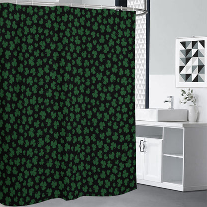 Black And Green Shamrock Pattern Print Premium Shower Curtain