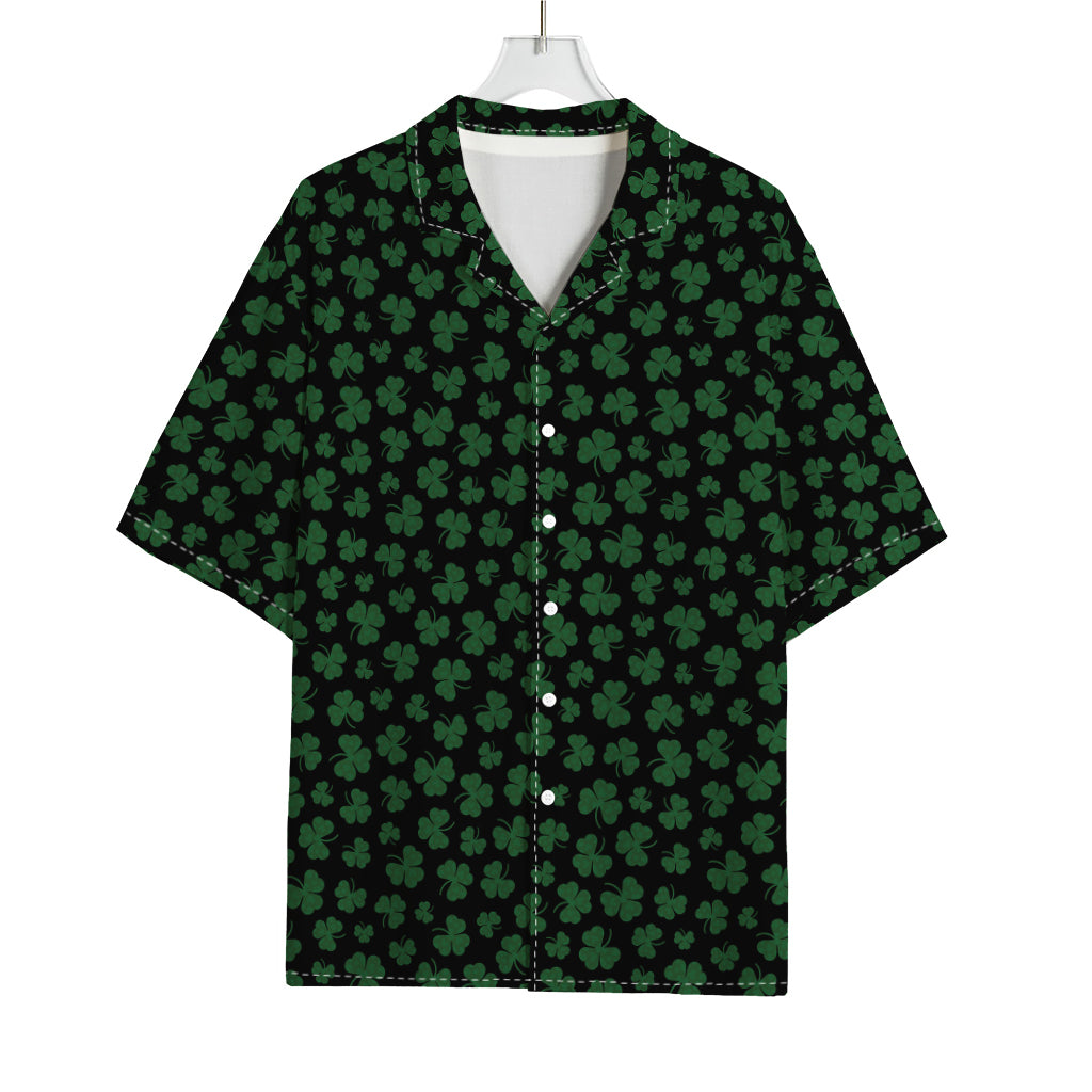Black And Green Shamrock Pattern Print Rayon Hawaiian Shirt