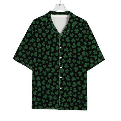 Black And Green Shamrock Pattern Print Rayon Hawaiian Shirt