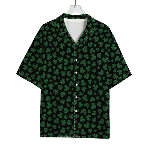 Black And Green Shamrock Pattern Print Rayon Hawaiian Shirt
