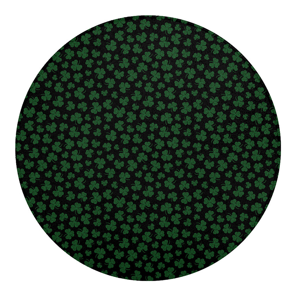 Black And Green Shamrock Pattern Print Round Blanket
