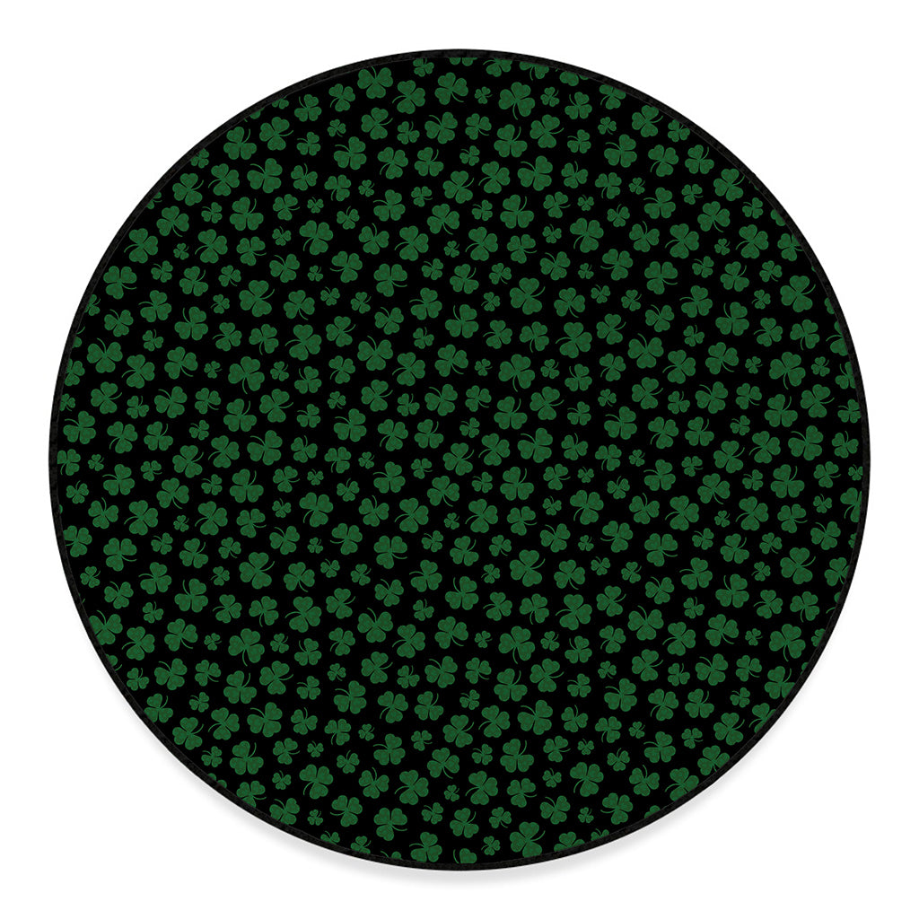 Black And Green Shamrock Pattern Print Round Floor Mat