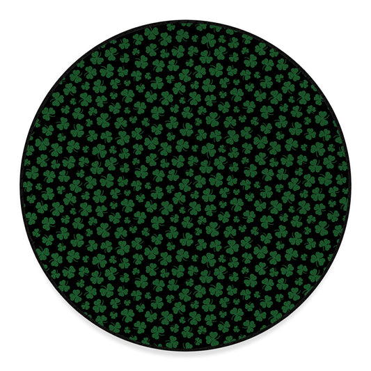 Black And Green Shamrock Pattern Print Round Floor Mat